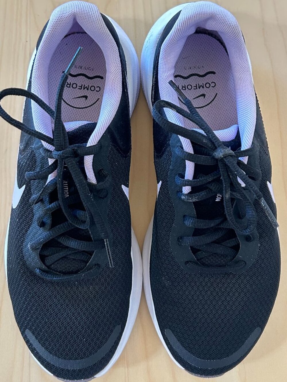 Nike Revolution Running Shoes Black/White/Daybreak/Lilac Bloom Womens Size 9
